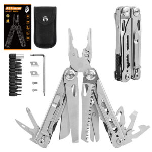 16-in-1 Stainless Steel Multi Tool, EDC Multitool with Pocket Knife, Pliers, Belt Clip and Oxford Sheath, Self-locking Utility Multi-Tool for Camping Survival Outdoor